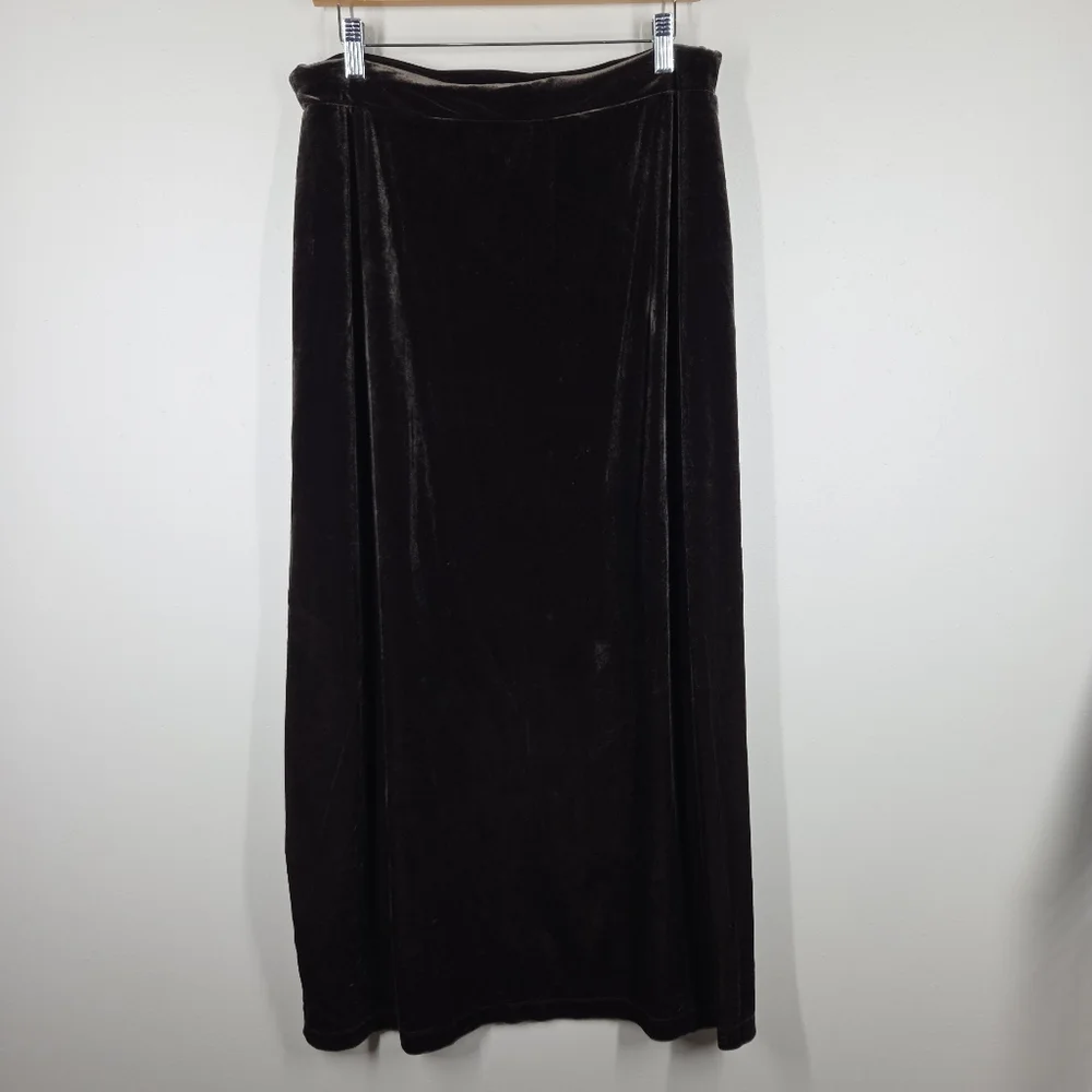 Vtg 90s Y2K Dark Chocolate Brown Velvet Maxi Skirt Pull On Grunge Whimsigoth XL - Picture 4 of 8